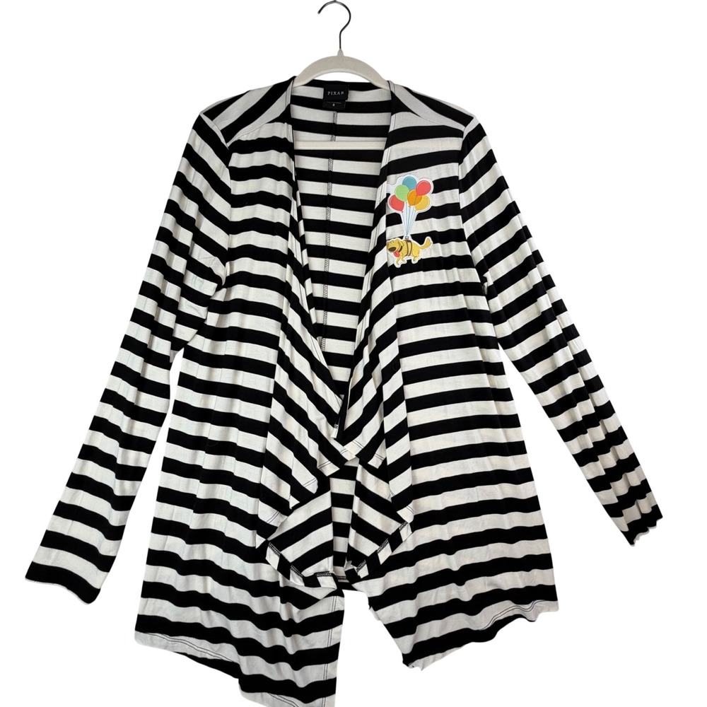 Disney Pixar Up Dug Dog Balloon Waterfall Cardigan Striped Open Front Sz 0, Med